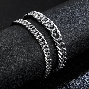 Stainless Steel Cuban Link Necklace And Bracelet Jewelry Braided Curb Chain Silver Tone Punk Streetwear For Men Women