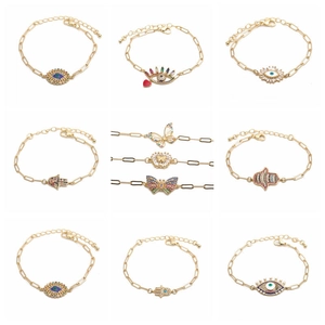 Hip Hop Cuban bracelet set with micro-paved cubic zirconia heart and evil eye charms