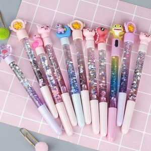 Cute Cartoon Quick Sand Gel Pens Liquid Glitter Sequin Barrel Silicone Topper Kawaii Writing Supplies Girly Stationery