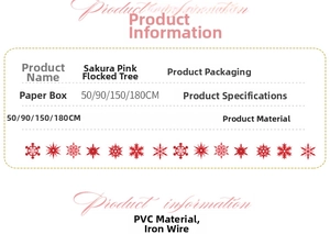 Specifications for cherry blossom pink flocked PVC Christmas tree in multiple sizes