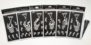 Lot de 6 pochoirs de tatouage henné S242-S247 avec cône d'encre pour l'art arabe