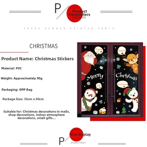 Spécifications des autocollants de Noël en PVC montrant les dimensions et motifs festifs
