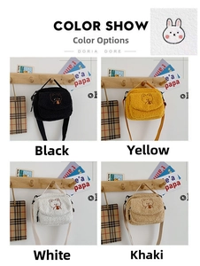 Color display of plush lamb wool crossbody bags featuring cute bear embroidery details