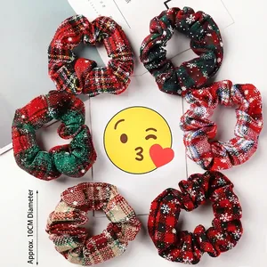 Christmas Plaid Scrunchies Fabric Snowflake Elastic Hair Bands Festival Headwear Hair Accessories For Women Girls