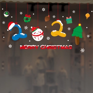 Stickers de Noël pour fenêtres avec Père Noël et bonhomme de neige design Merry Christmas