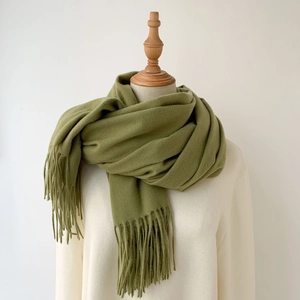 Women Winter Cashmere Like Polyester Scarf Tie Dyed Warm Soft Shawl With Tassels Plain Pashmina Wraps Fashion Neck Warmer