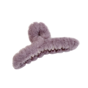 Elegant purple plush hair claw clip for women featuring a soft faux fur textured design