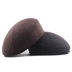 Winter pure wool flat brim beret caps for men in coffee brown and dark grey colors