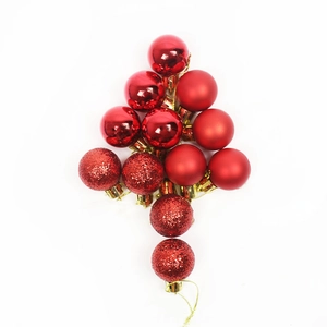 Set of 3cm red Christmas tree balls in shiny, matte, and glitter finishes for DIY decoration