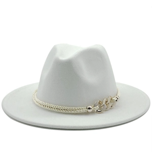 Chapeau Fedora De Mode Feutre De Cachemire Bord Large Jazz Avec Corde Tressée Et Chaîne Métallique Hommes Femmes