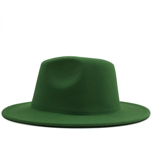 Classic wide brim fedora hat in dark green wool felt with teardrop crown for autumn winter