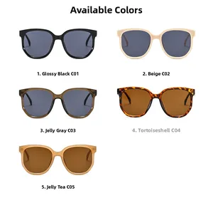 Cinq couleurs de lunettes de soleil mode oversize, dont le noir, le beige et l'écaille