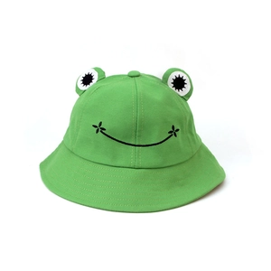 Cute green frog bucket hat with 3D eyes and embroidered smile for kids and adults