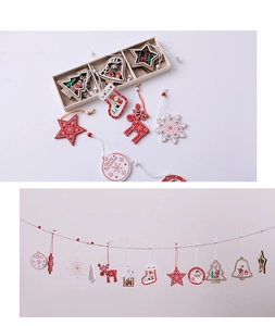 Detailed set of Christmas wooden ornaments with star and bell shapes in a gift box