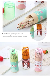 Detail of 12-color mini pencils in a tube with a built-in sharpener cap