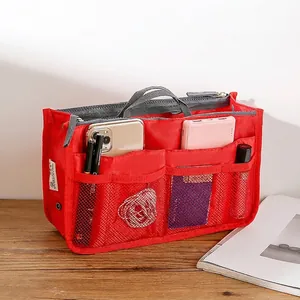 Red multi-functional bag organizer insert with pockets and handles for tote bags