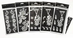 5 styles de pochoirs tatouage henné mandala avec un cône d'application noir inclus