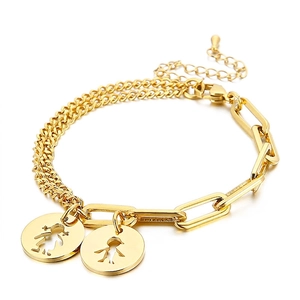 Bracciale Catena Giuntata Acciaio Inossidabile Graffetta E Maglia Grumet Ciondolo Rotondo Cavo Silhouette Ragazzo Ragazza Regalo Asimmetrico Donne Uomini