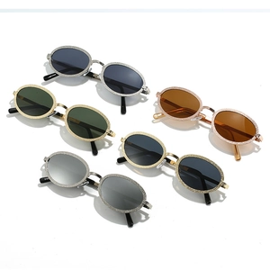 Oval fashion metal sunglasses in multiple colors with textured frames and UV protection