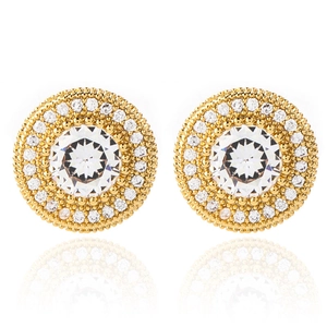 Hip hop gold plated stud earrings with iced out micro pave zircon center stones