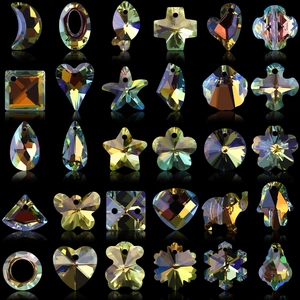 Iridescent Crystal Glass Charms With Hole For DIY Jewelry Making Heart Star Butterfly Moon Faceted Pendants