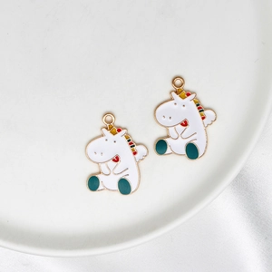 DIY colorful enamel unicorn charms with gold metal frame for jewelry making