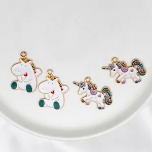Enamel Unicorn Charms Alloy Drip Oil Cartoon Horse Pendants For DIY Jewelry Making Accessories Crafting