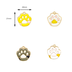 Cat paw enamel charms for jewelry making in yellow, white, and grey 21x20mm alloy pendants