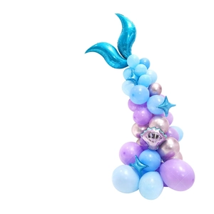 Mermaid tail balloon arch with pastel latex, shell and star foil balloons for party decor