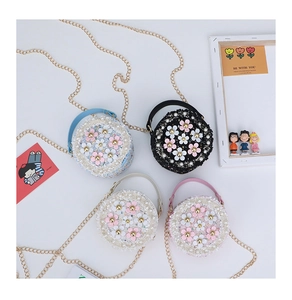 Quilted tweed crossbody bags with floral pearls and chain straps in four colors
