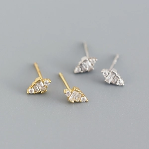 Geometric Baguette Zircon Stud Earrings 925 Sterling Silver Earring Post Minimalist INS Style Jewelry For Women