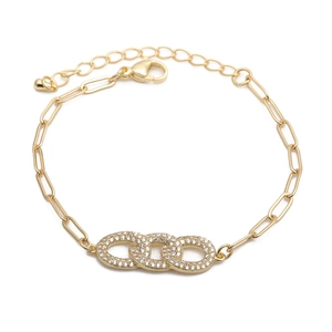 Infinity Symbol Bracelet Gold Plated Copper CZ Interlocking Rings Adjustable Paperclip Chain Hip Hop Fashion Jewelry