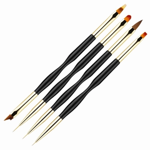 Nail Art Brushes Double Ended Painting Liner Drawing Brushes Black Plastic Handle Gold Metal Tube Professional Manicure Tools