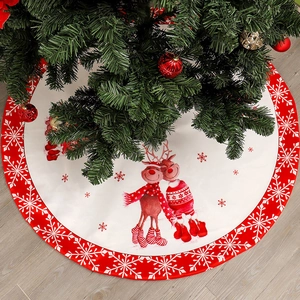 122cm Christmas tree skirt with reindeer and snowflake pattern on festive red fabric