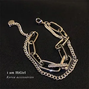 Bracciale A Strati In Lega Con Strass Catena Geometrica A Graffetta Regolabile Per Donna Moda Hip Hop