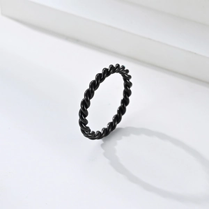 Minimalist black twisted rope titanium steel ring with a matte finish for men and women