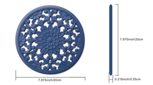 Detail view showing dark blue daisy hollow heat resistant silicone mat thickness and pattern