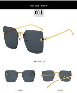 Detailansichten der randlosen Polygon-Sonnenbrille mit Verlaufsgläsern und goldenen Bügeln