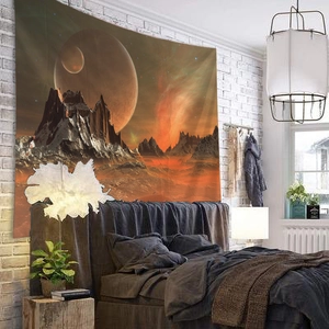 Sci-fi space tapestry featuring giant planets and mountains for room wall decoration