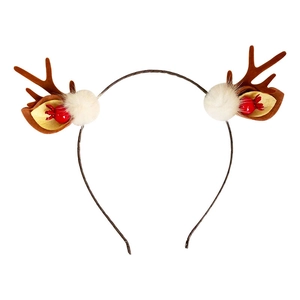 Cute reindeer antler headband with white plush balls and red berries for Christmas