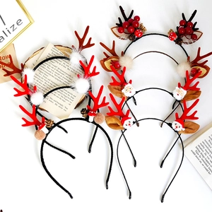 Christmas Reindeer Antler Headband Plush Mushroom Bell Festive Party Hair Accessory For Women Girls