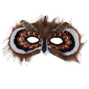 Kids owl mask and wings set for Halloween party featuring brown faux fur and feathers
