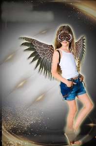Detailed realistic owl wing texture and matching eye mask for kids role-play costumes