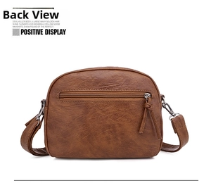 Détail du sac bandoulière marron vue arrière montrant la poche zippée en métal pratique