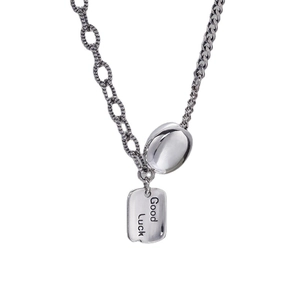 Retro Thai silver square tag necklace with Good Luck engraving for women