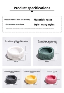 Spécifications de taille et couleur pour cendriers pneu en résine en cinq finitions