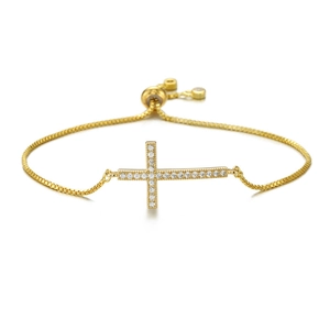Elegantes verstellbares Goldkreuz-Armband mit AAA-Zirkonia auf einer Box-Kette für Damen
