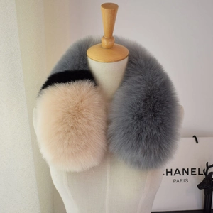 Three-tone faux fox fur scarf for women in grey black and beige thick winter neck warmer