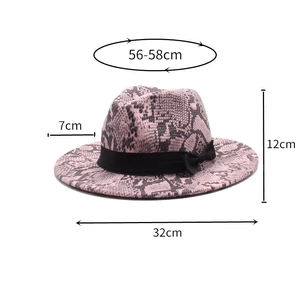 Spécifications du chapeau fedora rose serpent, bord 7cm et circonférence de 56-58cm