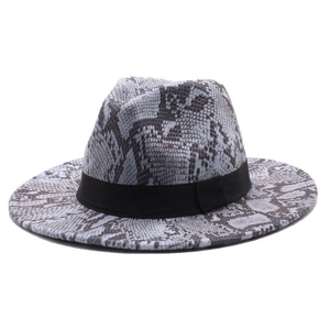 British style fedora hat with snakeskin pattern and black decorative ribbon band